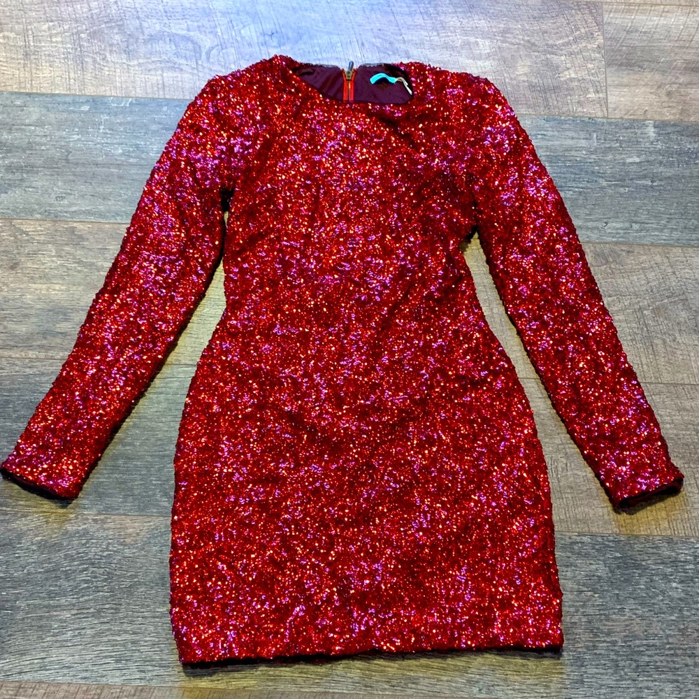 Red sequin long sleeve dress!